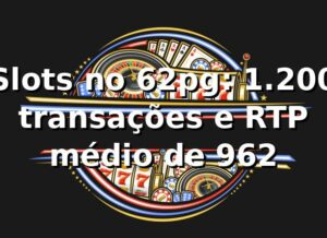 Slots no 62pg: +1.200 transações e RTP médio de 96,2% 📊